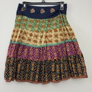 Angie Bohemian Tiered Skirt with Embroidered Trim